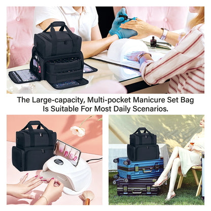80 Bottle Nail Polish Organizer Case - Large Capacity Portable Travel Storage with 2 Removable Bags for Women
