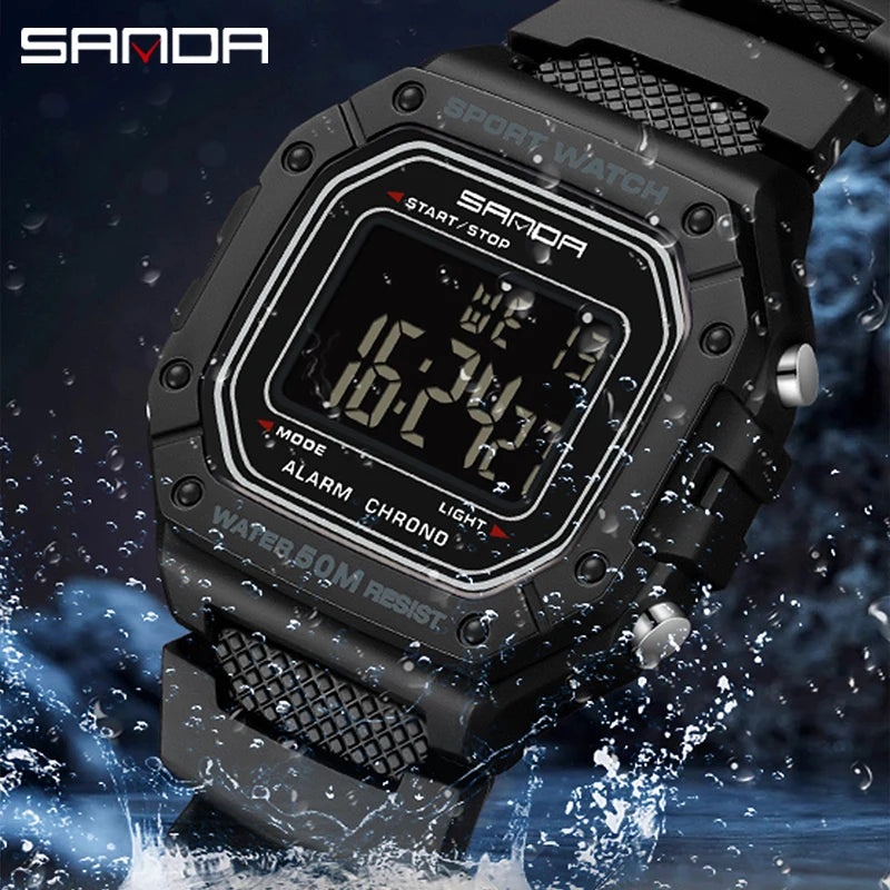 SANDA 2156 Men’s Military Digital Sports Watch - Large Dial LED Wristwatch with Stopwatch and Water Resistance