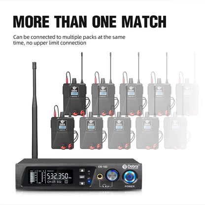 Debra ER102 UHF Wireless In-Ear Monitor System – Multiple Professional Transmitters for Small Concerts & Home Theater