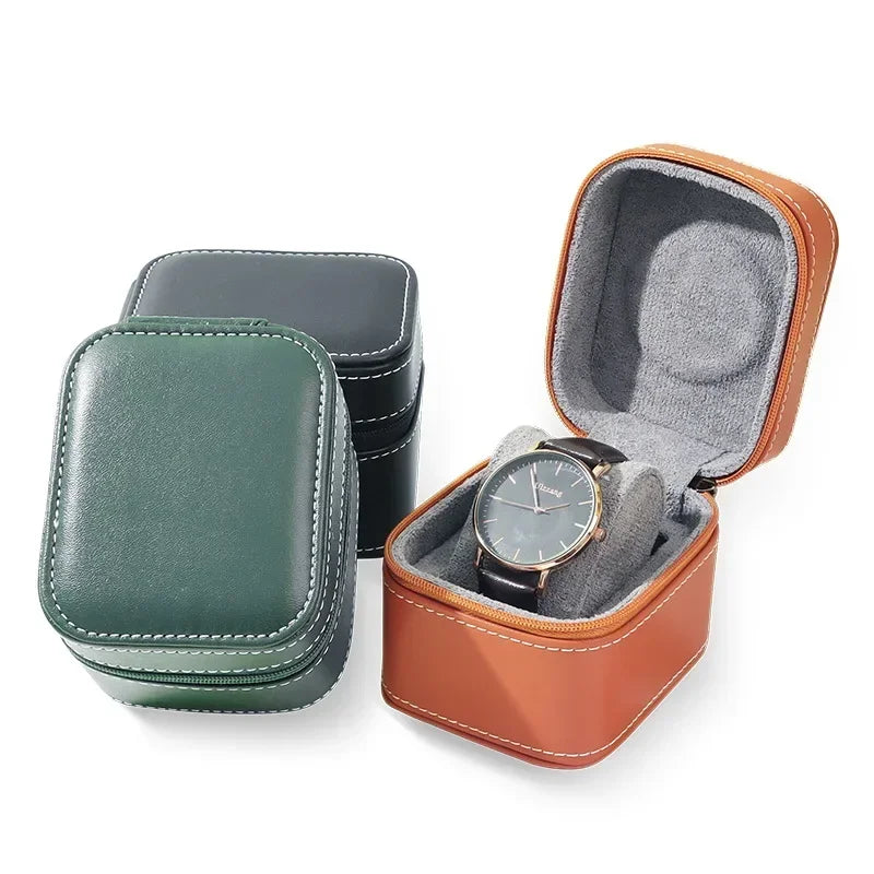 Single Watch Travel Case — PU Leather Watch Box with Removable Cushion, Portable Jewelry Storage & Organizer