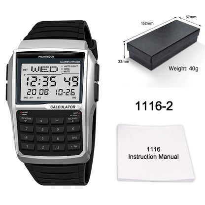 Transparent Plastic Calculator Watch - Men’s Multifunction Luminous LED Digital Computer-Style Wristwatch
