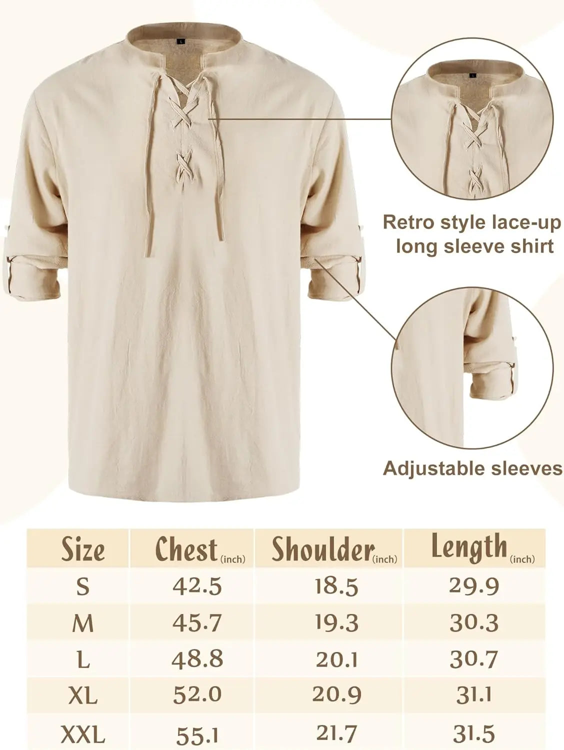 Jiuguva 4-Pcs Halloween Men's Renaissance Costume Set – Medieval Pirate Shirt, Ankle Banded Pants & Viking Belt Accessories