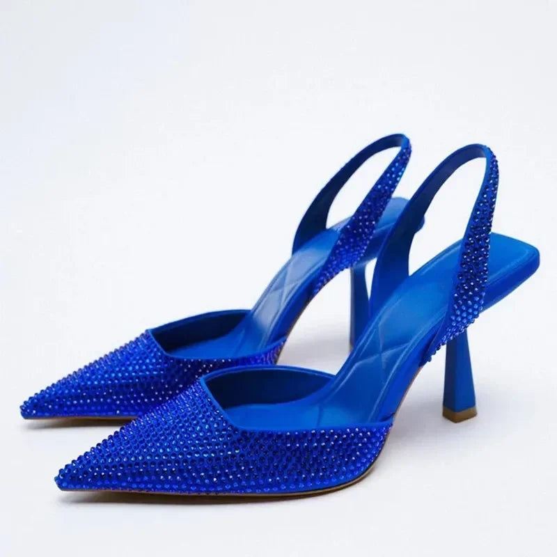 2025 Summer Women’s Sandals – Fashion Crystal Buckle Slingback High Heels, Elegant Gold Party Sexy Pumps