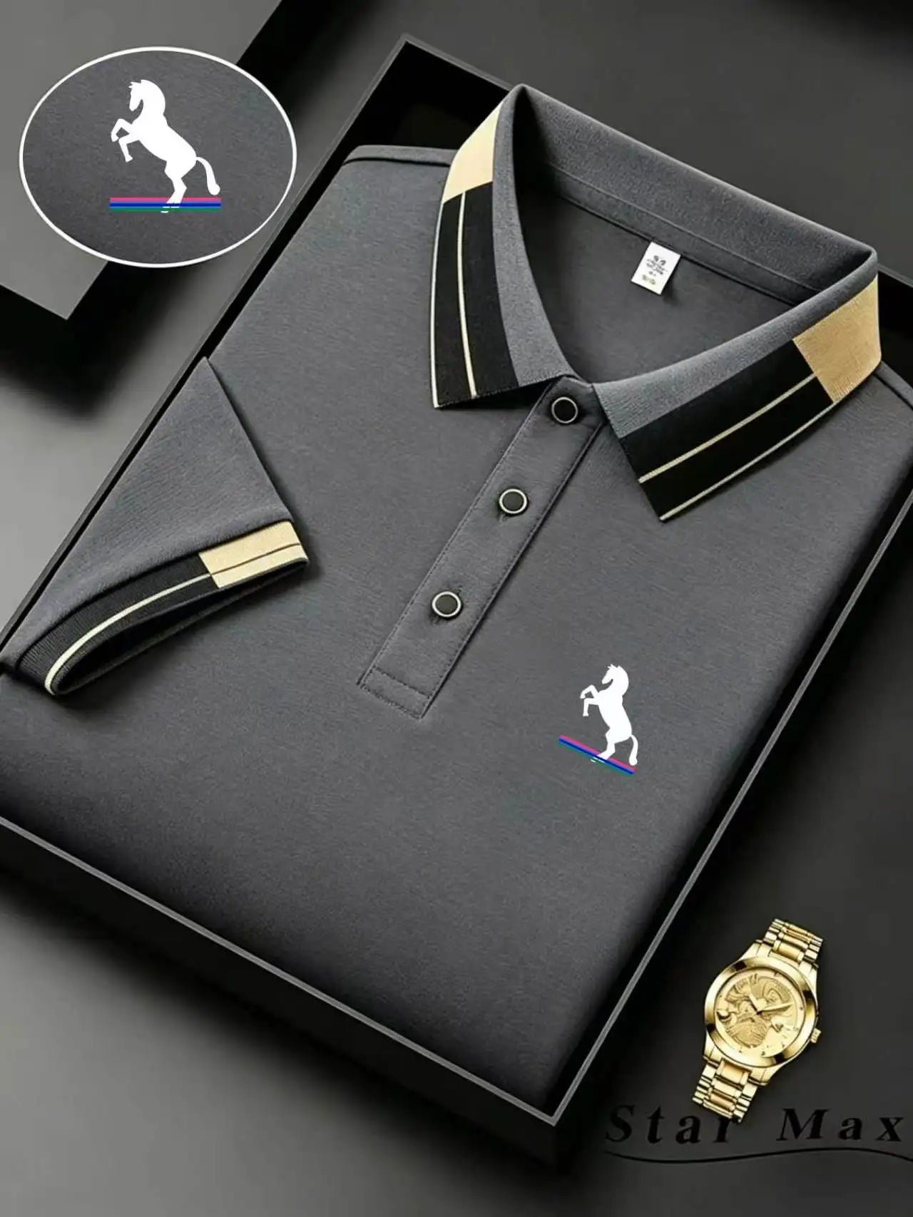 Men’s Luxury Horse Embroidered Polo Shirt - Milan Style Short Sleeve Casual Business Summer T-Shirt