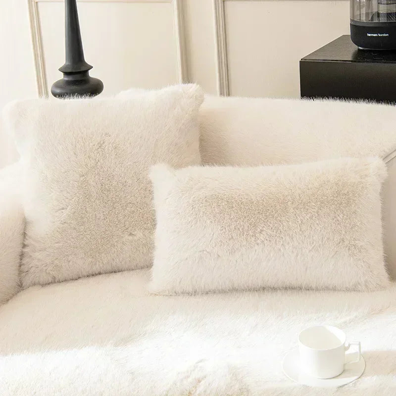 Rabbit Plush Sofa Seat Cover – Warm Non-Slip L-Shaped Couch Blanket & Cushion Slipcover for Living Room