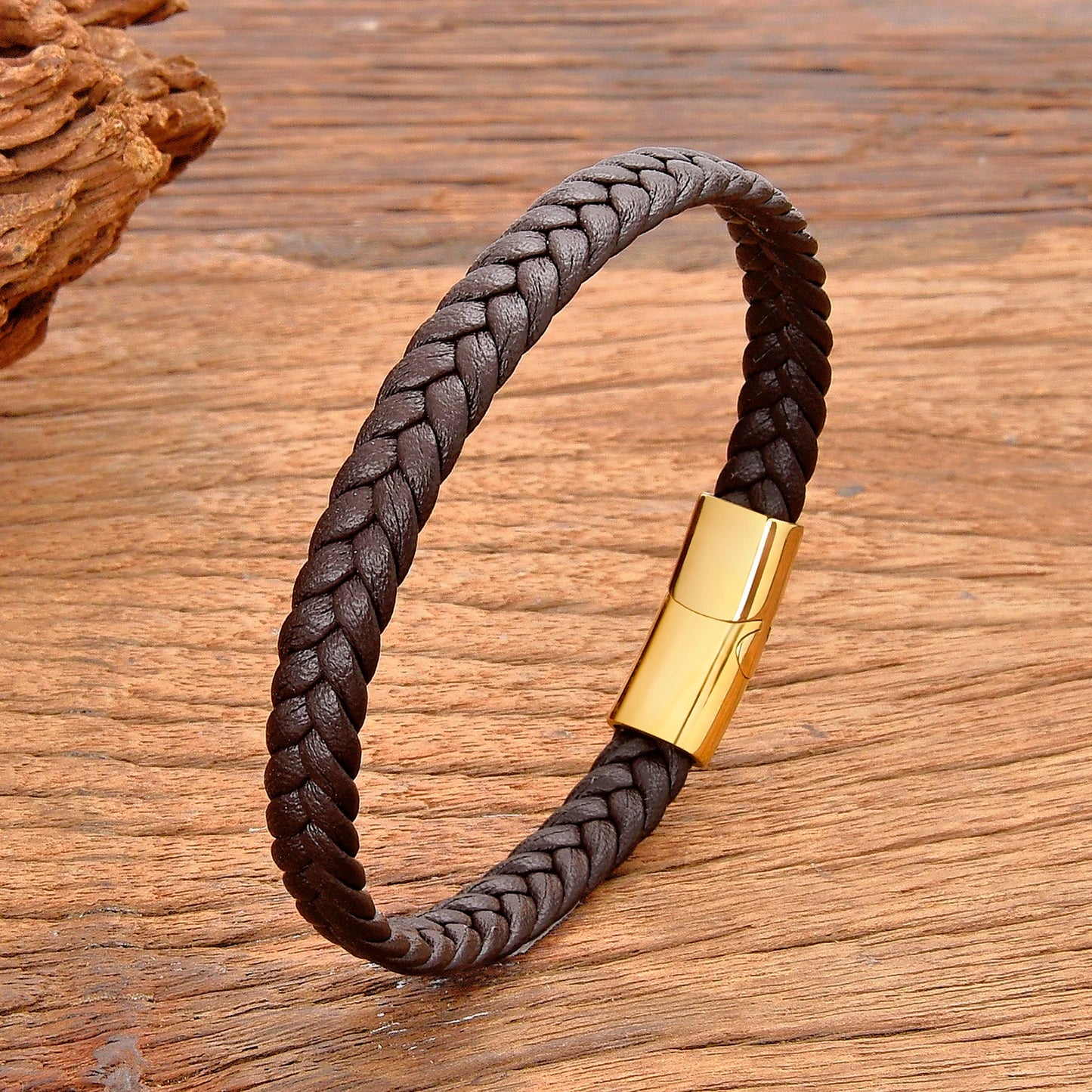 Classic Stainless Steel Leather Bracelet - Braided Couple Bangle Jewelry Gift for Women and Men