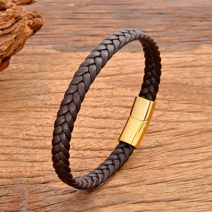 Classic Stainless Steel Leather Bracelet - Braided Couple Bangle Jewelry Gift for Women and Men