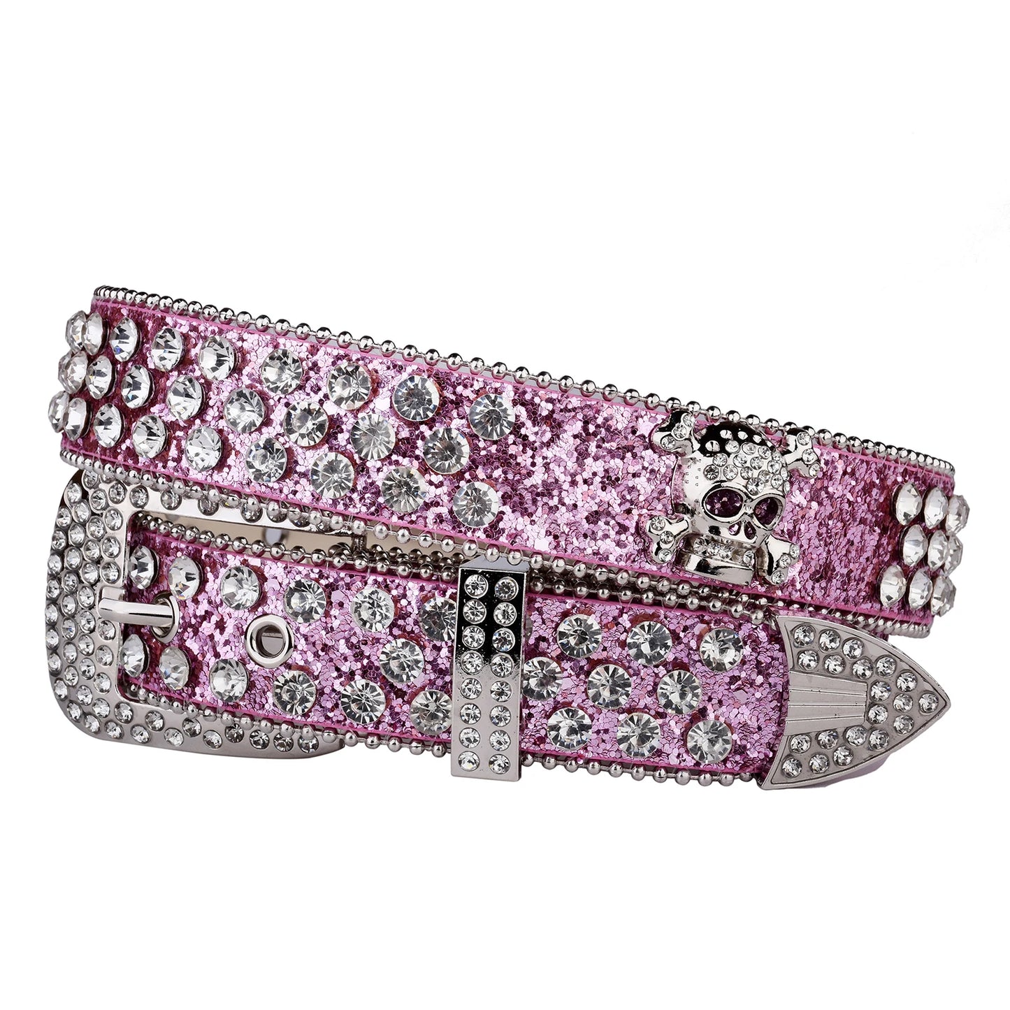 Rhinestone Skull Western Cowgirl Belt for Women & Girls – Studded PU Leather Country Style