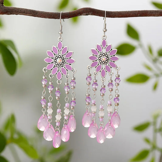 Bohemian Water Drop Tassel Earrings - Vintage Crystal Bead Long Dangle Jewelry for Women