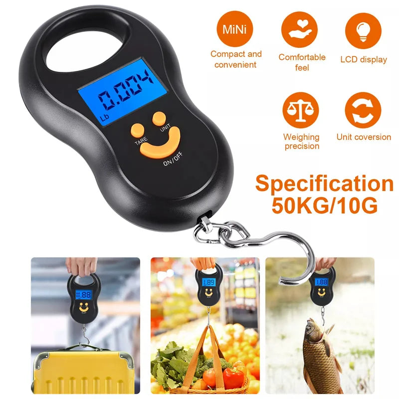 50Kg Portable Digital Hanging Scale - High Precision LCD Electronic Fishing Weight Scale with Backlight