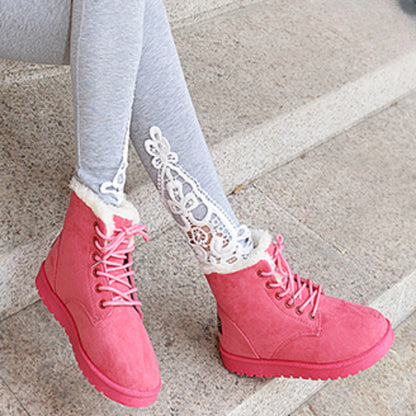 BCEBYL Women's Autumn Winter Short Boots – Casual Plus Velvet Warm Round Toe Cross-Belt Shoes