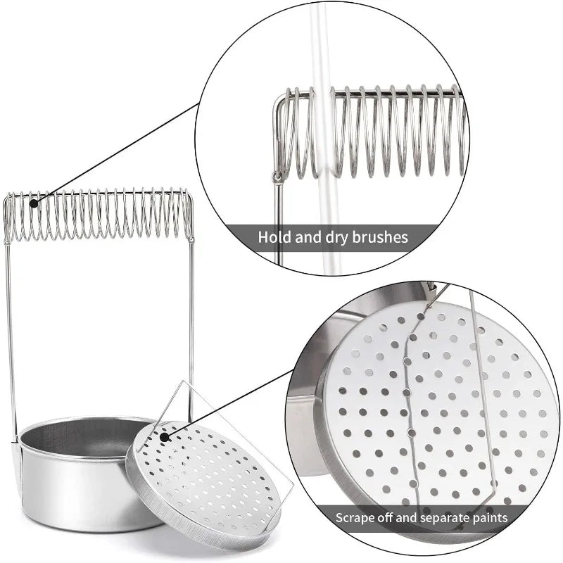 Portable Stainless Steel Artist Brush Washer – Paint Cleaner with Wash Tank, Removable Screen & Brush Holder