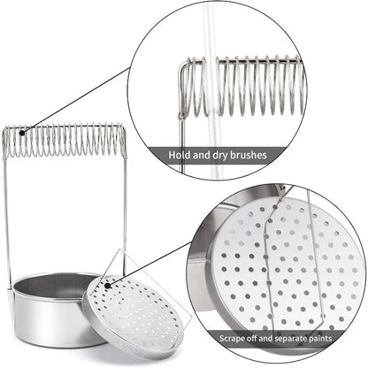 Portable Stainless Steel Artist Brush Washer – Paint Cleaner with Wash Tank, Removable Screen & Brush Holder
