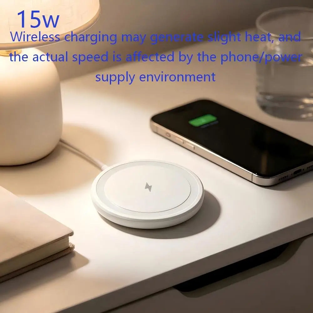 Mini Magnetic Wireless Charger - Slim 15W Fast Charging Pad for iPhone 13–18 with Strong Magnetic Attachment