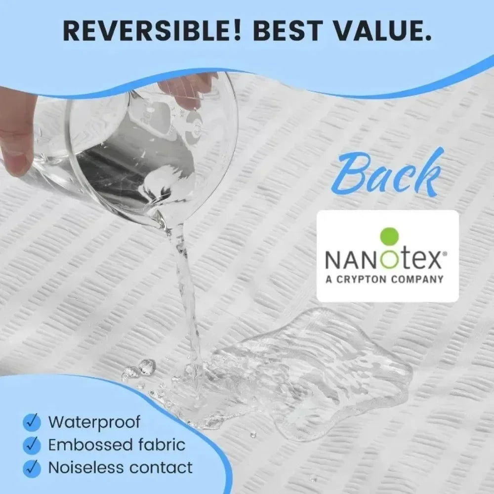Reversible Queen Memory Foam Mattress Pad - Bamboo Viscose Egg Crate Topper, Noiseless Waterproof