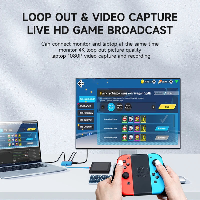 Hagibis Switch Video Capture Card & Portable TV Dock – Gaming Hub for Nintendo Switch 1/2/OLED, Live Streaming Adapter for Laptop & iPhone 17 Pro