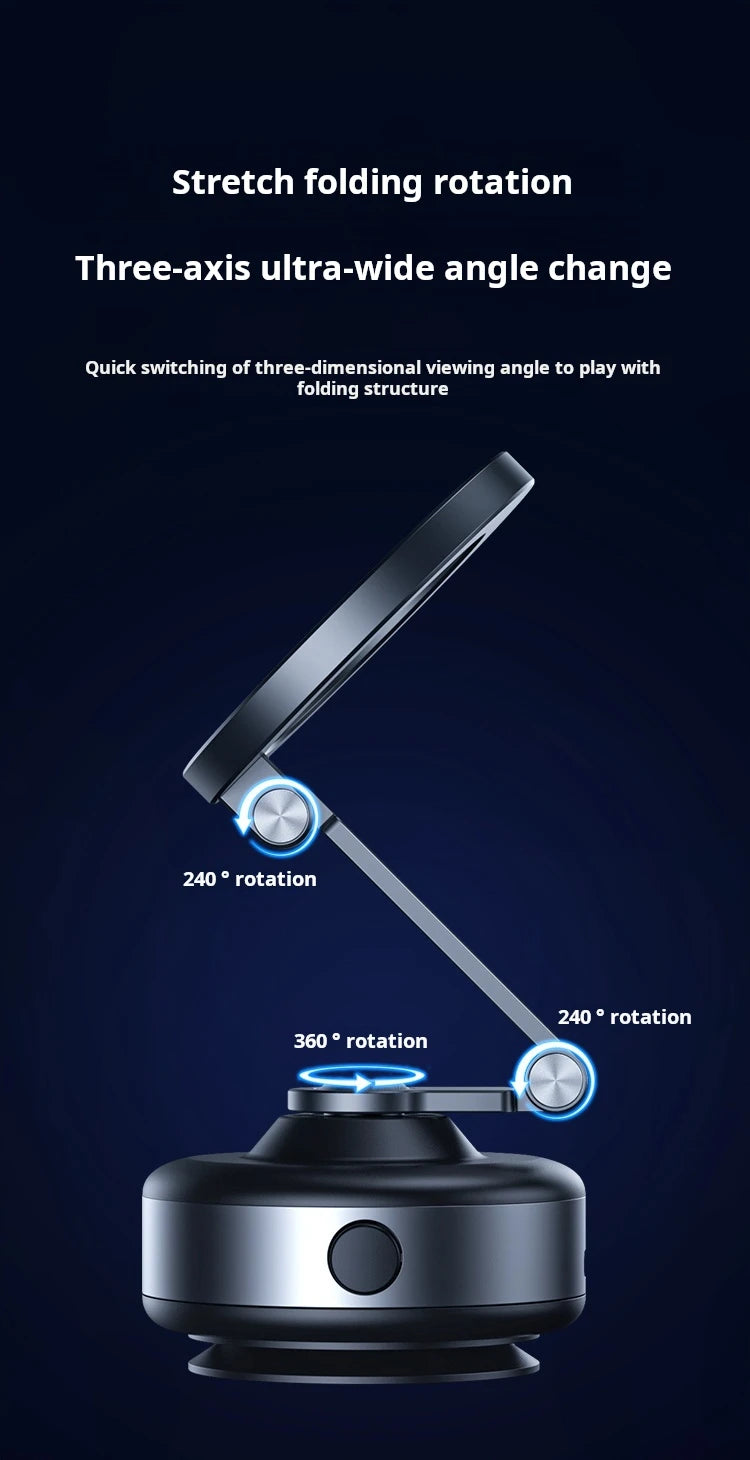 Magnetic Vacuum Adsorption Car Mount – Foldable 360° Rotating Aluminum Alloy Phone Holder for Smartphones