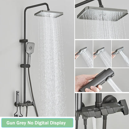 Rozin Black Smart Digital Display Shower Faucet Set - Piano Style Rainfall Bathroom System with Grey Digital Mixer Tap & Bidet Shower