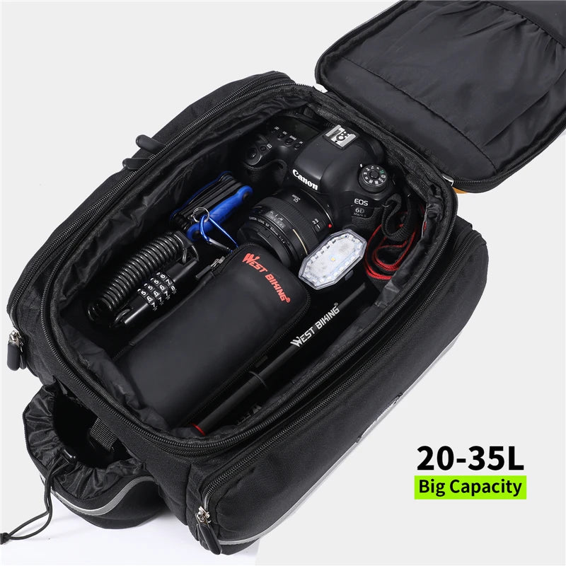 WEST BIKING 3-in-1 Waterproof Bike Trunk Bag — Large Capacity MTB & Road Bicycle Saddle Seat Panniers, Travel Luggage Carrier