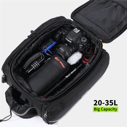 WEST BIKING 3-in-1 Waterproof Bike Trunk Bag — Large Capacity MTB & Road Bicycle Saddle Seat Panniers, Travel Luggage Carrier