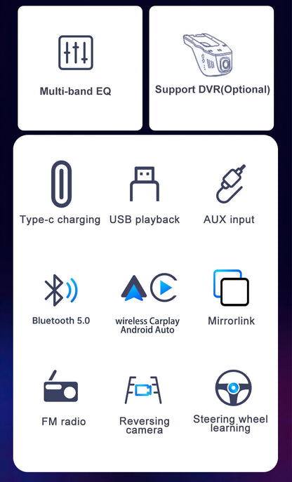 Universal 1DIN 6.9" Wireless CarPlay Android Auto – MP5 Multimedia Car Radio Stereo with TYPE-C Fast Charging