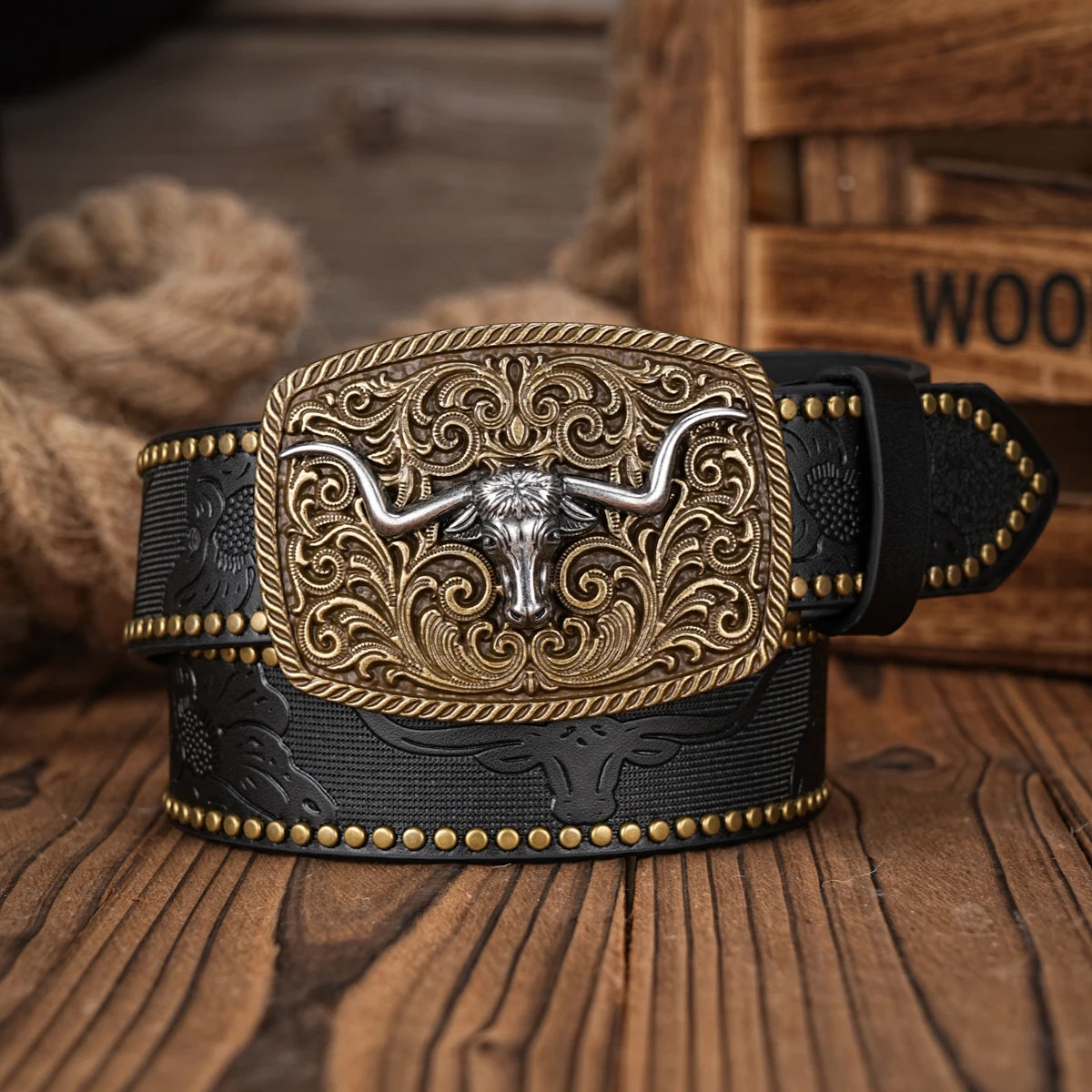 Men & Women Western Cowboy PU Leather Belt – Vintage Floral Engraved Buckle Belt for Jeans