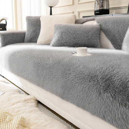 Rabbit Plush Sofa Seat Cover – Warm Non-Slip L-Shaped Couch Blanket & Cushion Slipcover for Living Room