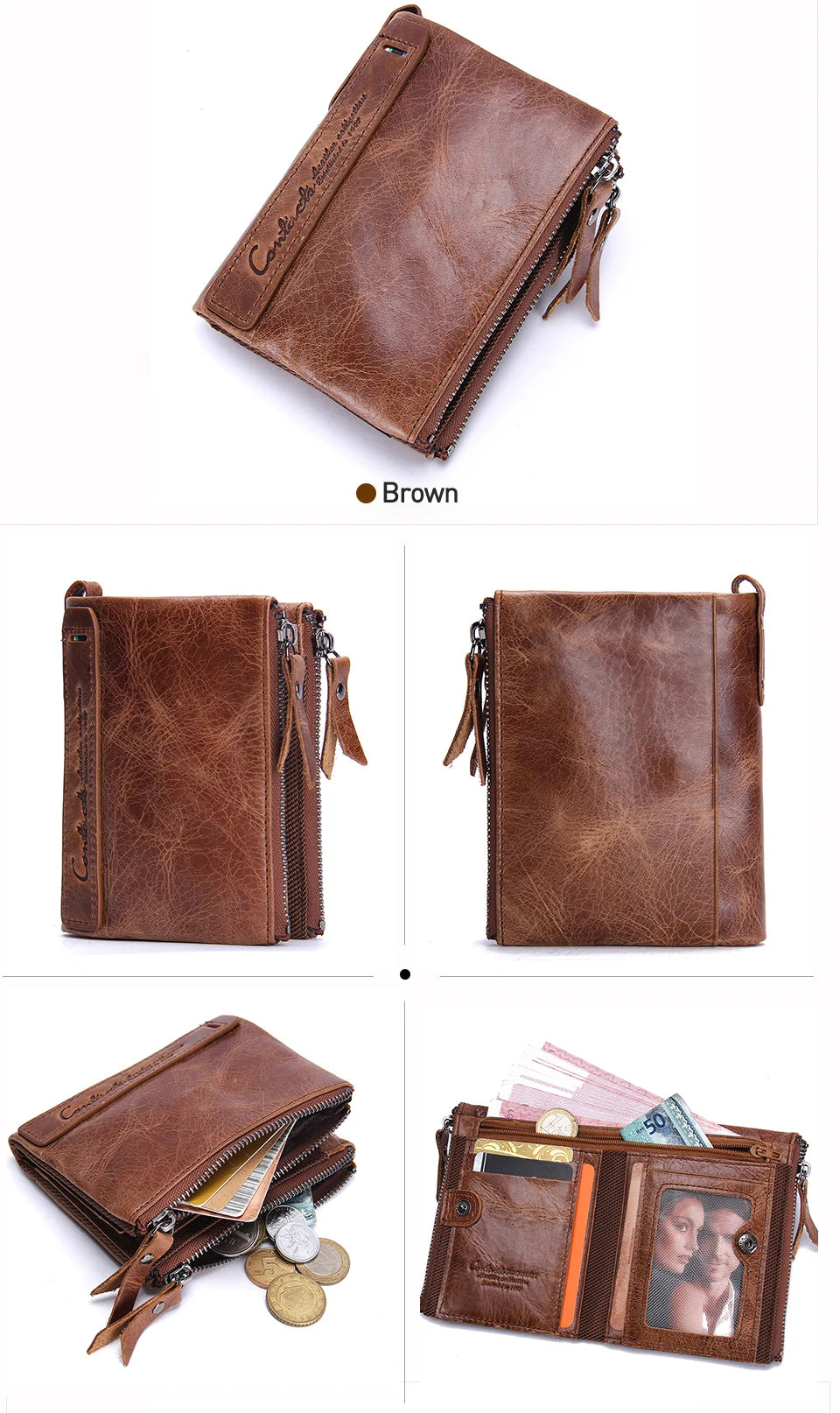 CONTACT'S Genuine Leather Short Wallet for Women — Luxury Designer Card & Coin Holder, Mini Money Clip Wallet with Free Shipping