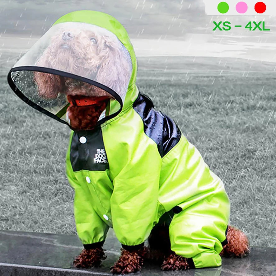 Waterproof Dog Raincoat – Dog Face Jumpsuit, Water-Resistant Jacket for Dogs, Pet Coat for All Weather