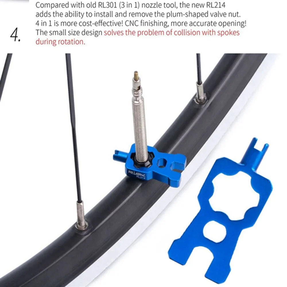 4-in-1 Portable Bicycle Valve Tool – Core Wrench for MTB & Road Bike Installation and Removal, Blue