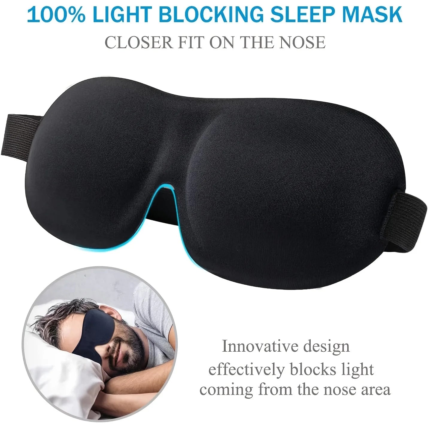 3D Contoured Sleep Mask — 100% Light-Blocking, Ultra-Soft Breathable Eye Cover for Travel, Yoga & Rest