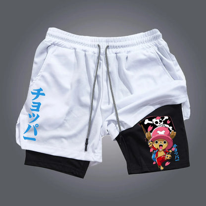 ONE PIECE Anime Double-Layer Shorts – Men’s Breathable Sports Five-Point Pants