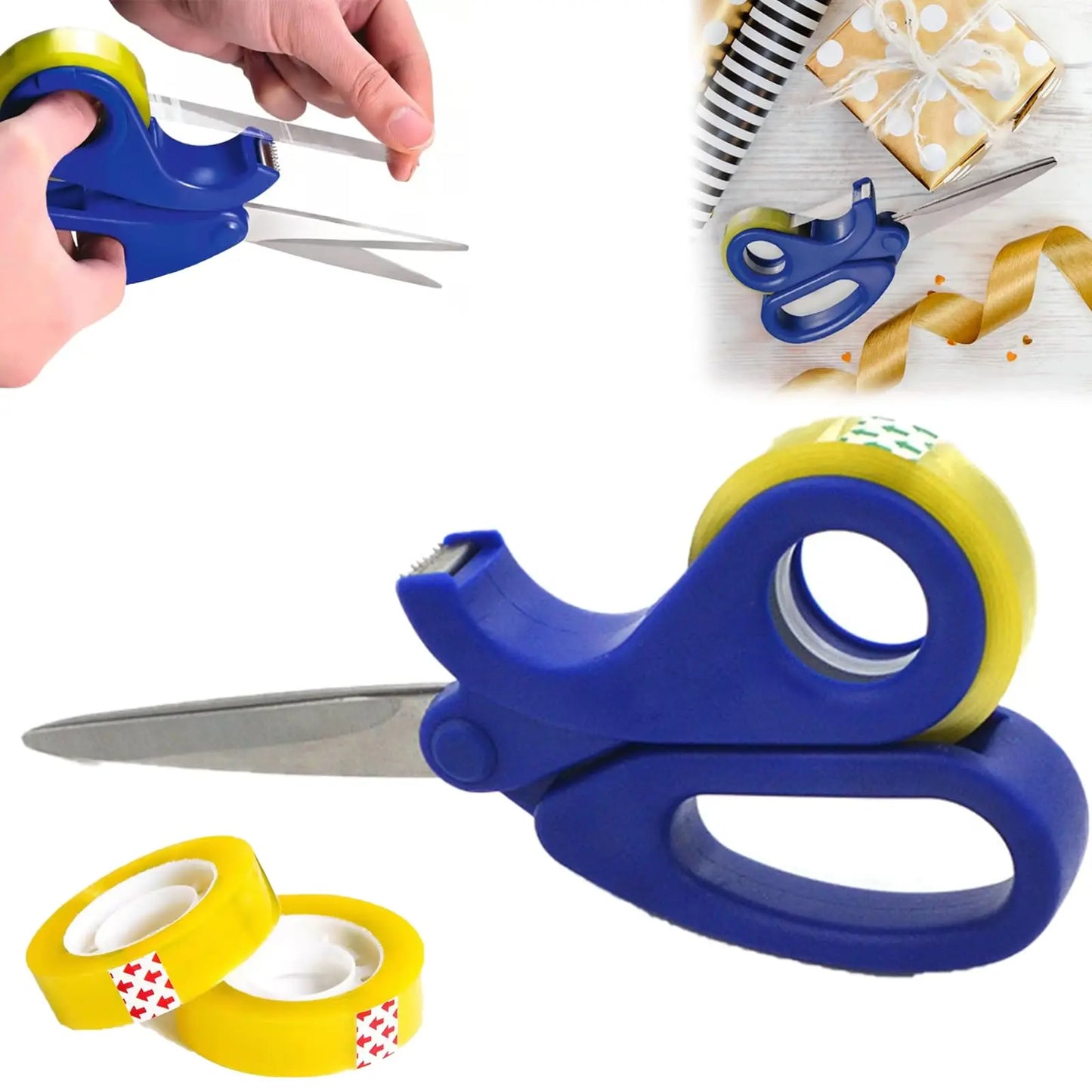 Scissors & Clear Tape Dispenser Cutter — Desktop Tape Dispenser for Office, Gift Wrapping & Stationery