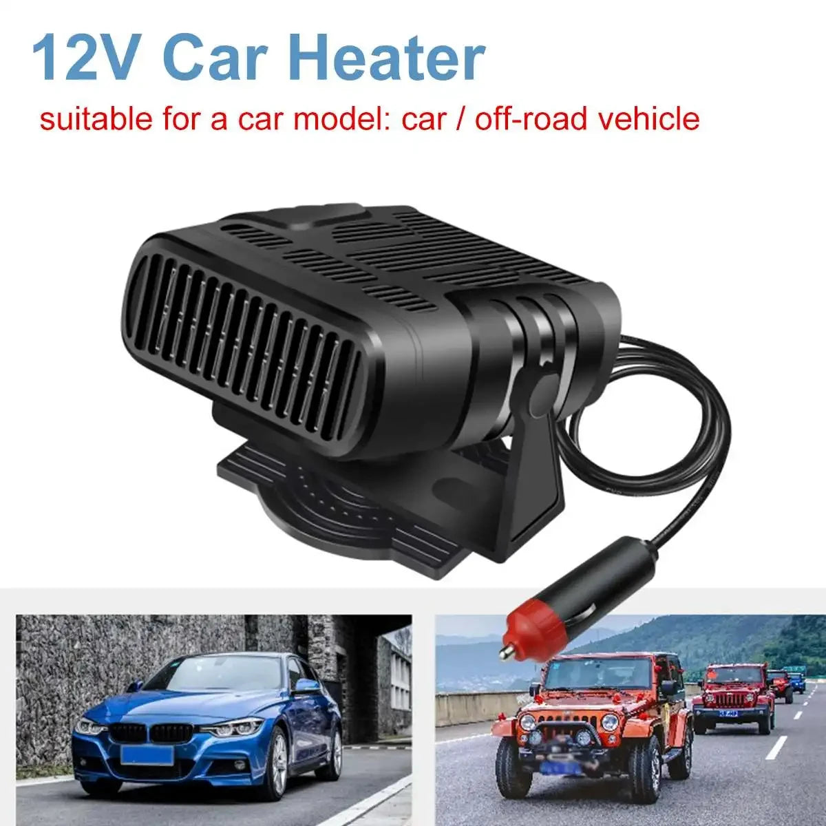 Electric Car Heater & Air Cooler Fan 12V/24V – Portable 120W Demister Defroster for Windshield Defogging