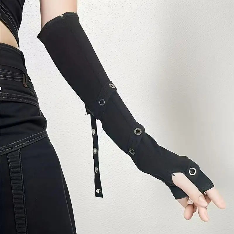 Y2K Personalized Buckle Fingerless Gloves - Punk Hip Hop Stage Performance & Street Dance Sleeves