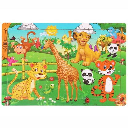 30PCS Wooden Jigsaw Puzzle – Cartoon Animal & Vehicle Educational Toys for Kids