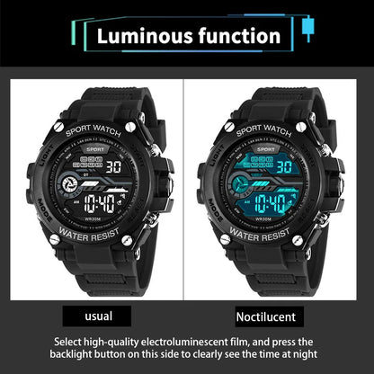 YIKAZE Men’s Waterproof Sports Watch — Multifunction LED Digital Military Watch with Alarm Clock