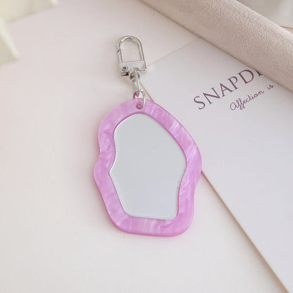 Mini Resin Makeup Mirror Keychain - Irregular Portable Touch-Up Mirror Bag Charm for Purses & Backpacks