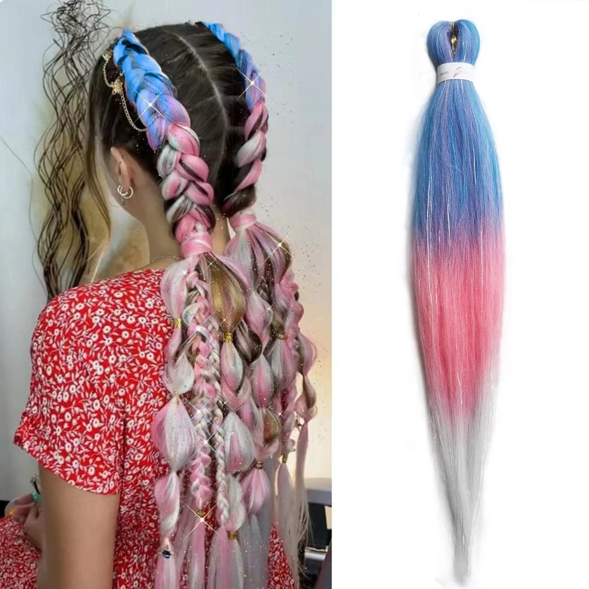 Purple, Pink & White Ombre Straight Braids – Hair Tinsel Festival Rave Extensions for Girls, Crazy Hair Day Braids