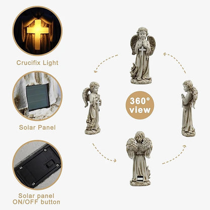 Solar Angel Statue for Garden – Resin Praying Angel Figurine, Cemetery Memorial & Patio Lawn Decoration