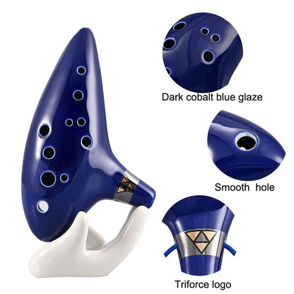 12 Tone Alto C Ocarina – Ceramic Musical Instrument with Songbook, Neck Cord & Carry Bag, Blue