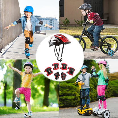 7-Piece Kids Bicycle Protective Gear Set – Helmet, Knee & Elbow Pads for Boys & Girls, Adjustable 48-55cm, Ages 5-12