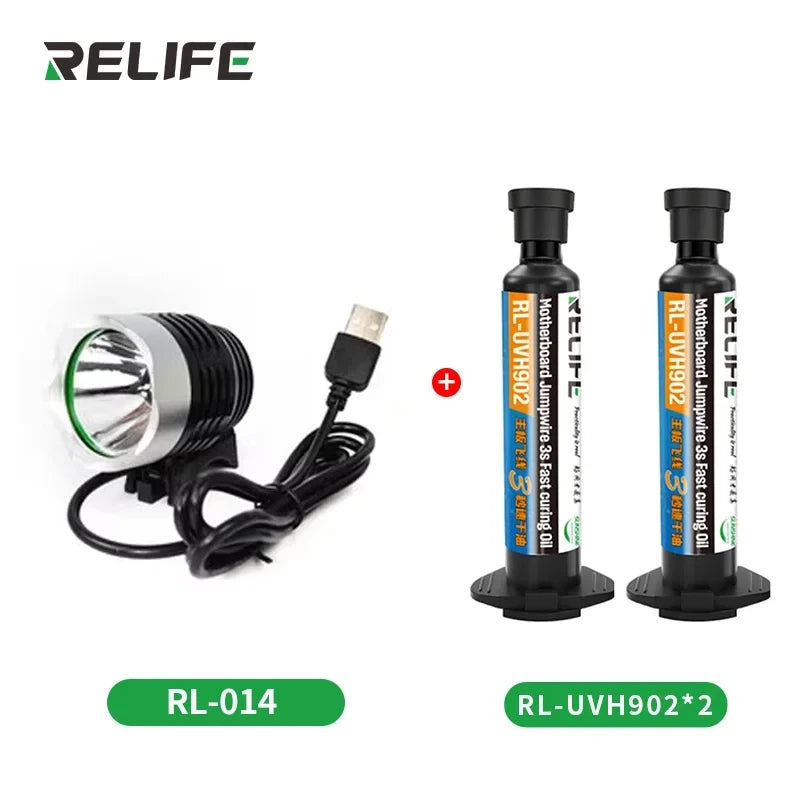 2PCS RELIFE RL-UVH902 UV 3S Quick-Drying Solder Mask Ink 10ML with RL-014 UV Curing Light for Mobile Phone Repair