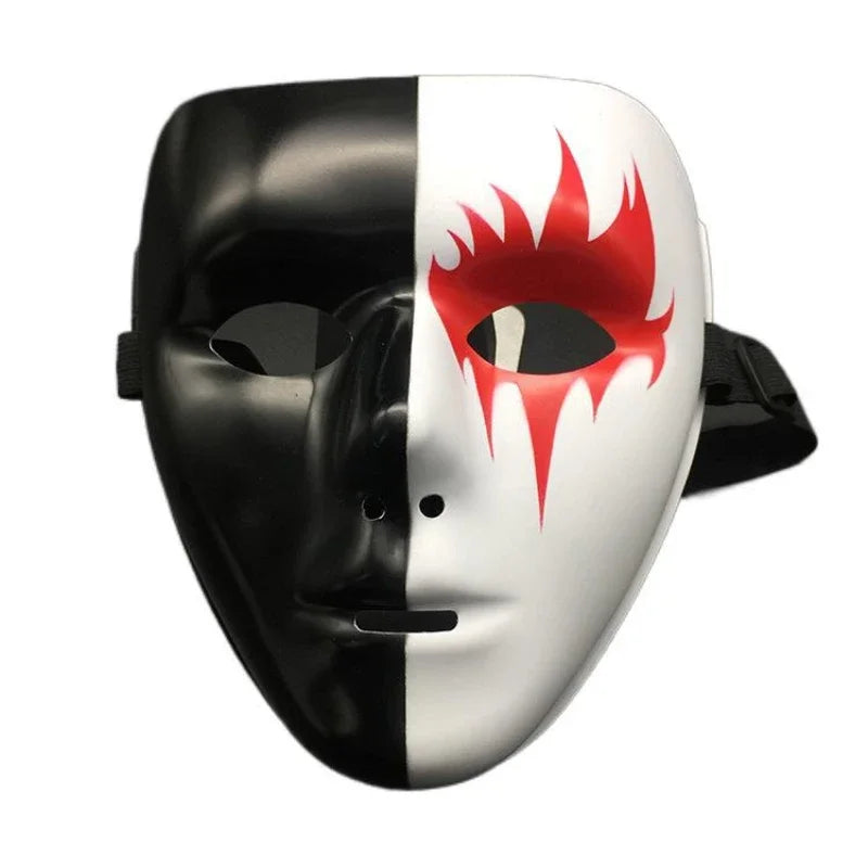 Halloween Masquerade Full Face Mask – Hand-Painted White & Black Gold Death Clown for Adults