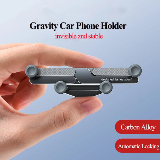 360 Degree Rotatable Alloy Car Phone Holder - Invisible Gravity Mount for Air Vent and Dashboard GPS Support