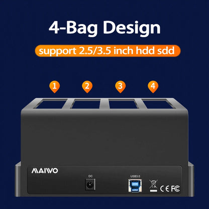4-Bay SATA to USB 3.0 Hard Drive Enclosure – External Multi-Bay Docking Station for 2.5" & 3.5" HDD/SSD