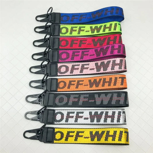 Off-White Yellow Canvas Embroidered Keychain - European and American Street Brand Mobile Phone Pendant with English Letters