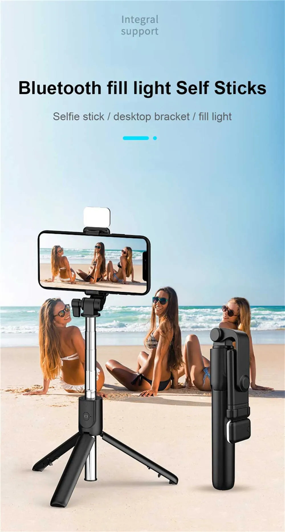 Portable Bluetooth Selfie Stick Tripod with Remote Shutter & Fill Light – Extendable Wireless Phone Stand