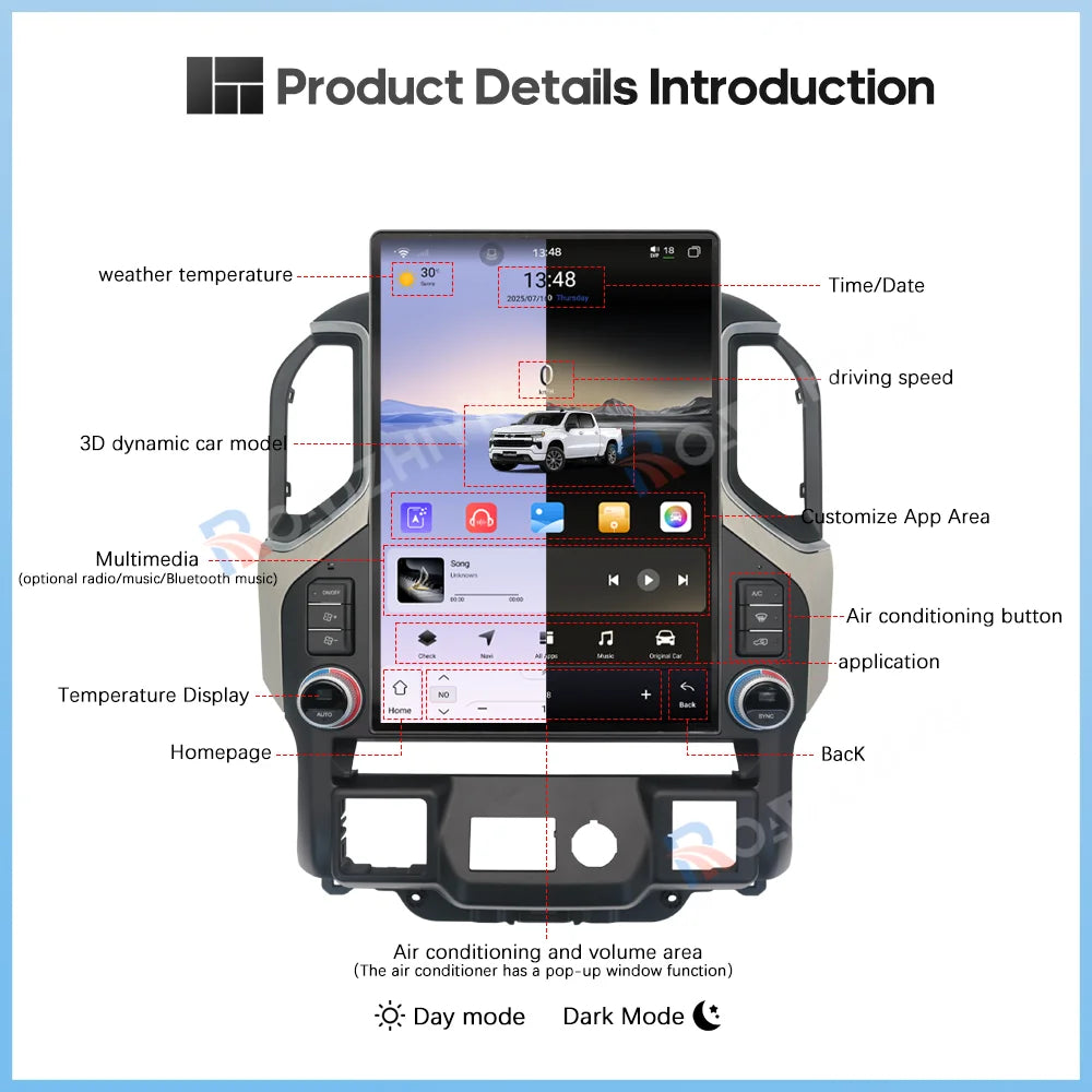 15.6" Car Multimedia Player - GPS Navigation, CarPlay, Android Auto, 4G & WiFi for Chevrolet Silverado & GMC Sierra 2019-2023