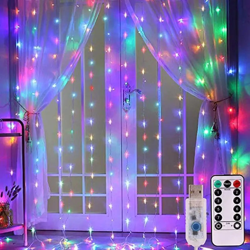 Christmas Fairy Garland Lights - USB LED Curtain String Lights with Remote Control 8 Modes for Home Wedding Bedroom Decoration